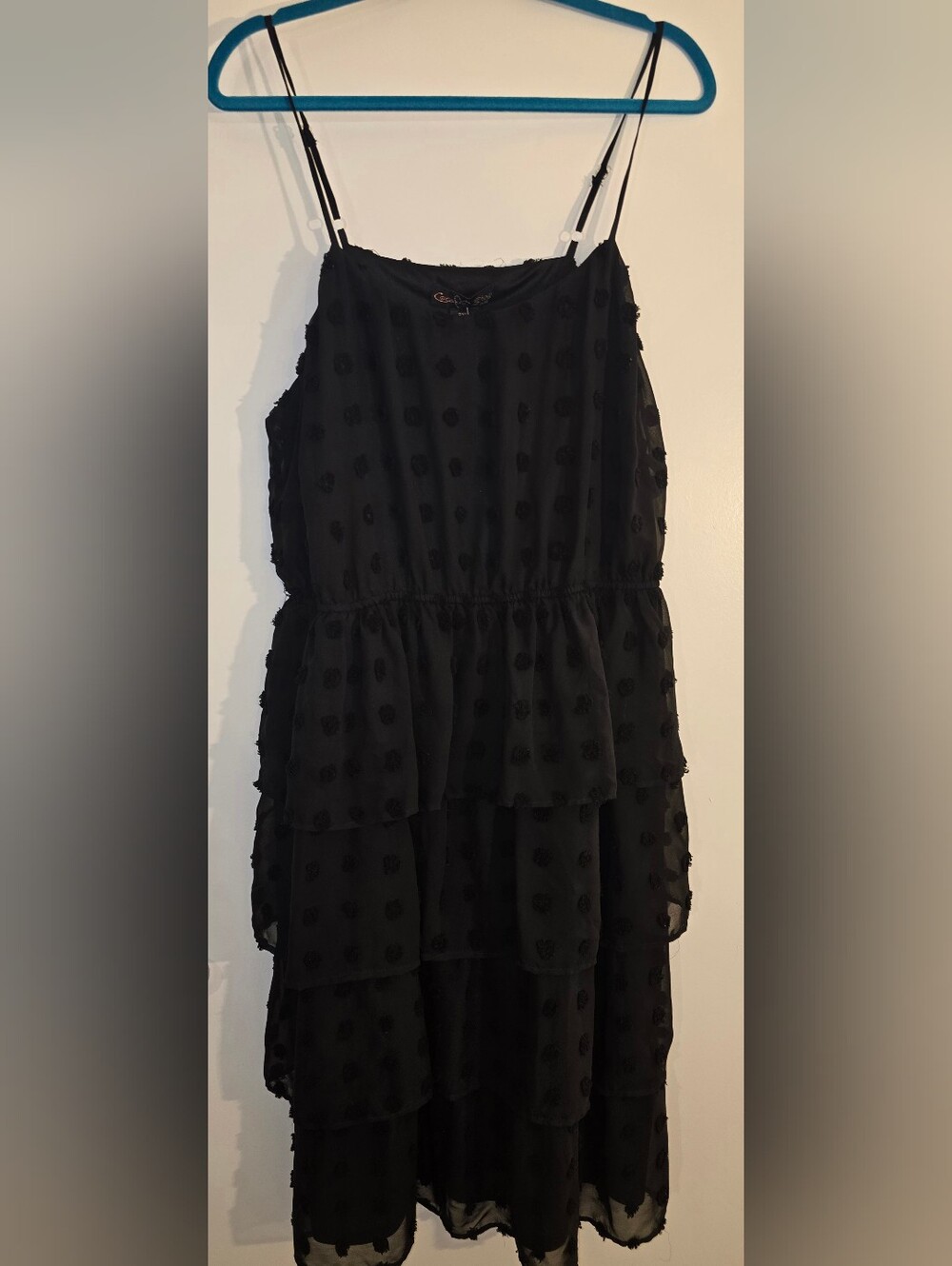 Coco And Shay Black Tiered Dot-Texture A-Line Skirt with Spaghetti Straps 2XL